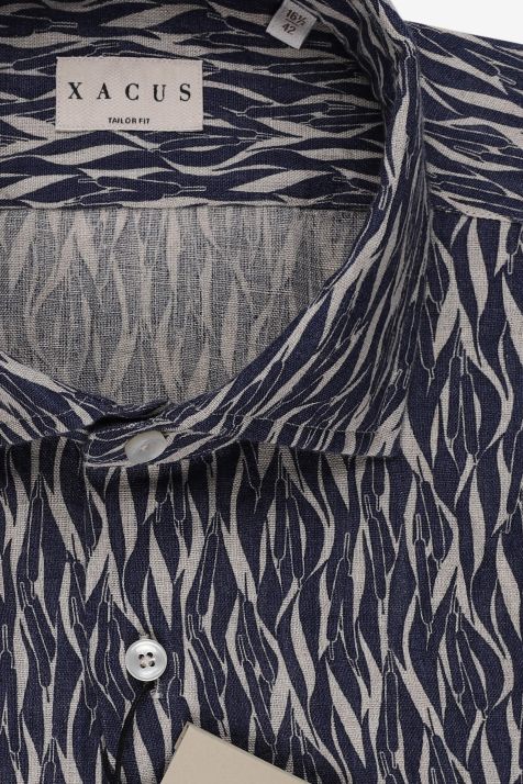 Camisa Hombre Xacus Regular Estampada 100% lino cuello Francés Manga larga
