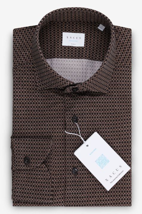 Hemd Herren Xacus Regular Halb Unifarben  86 % Polyamid, 14 % Elastan kragen Französisch Lange Ärmel