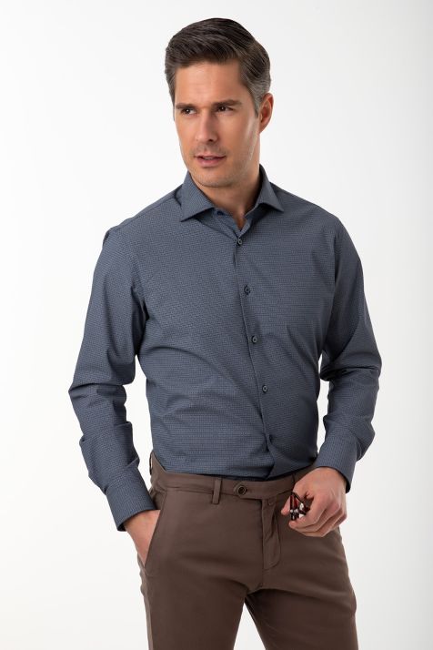 Men's Shirt Ingram Slim Semi-plain 100% cotton collar French Long sleeve