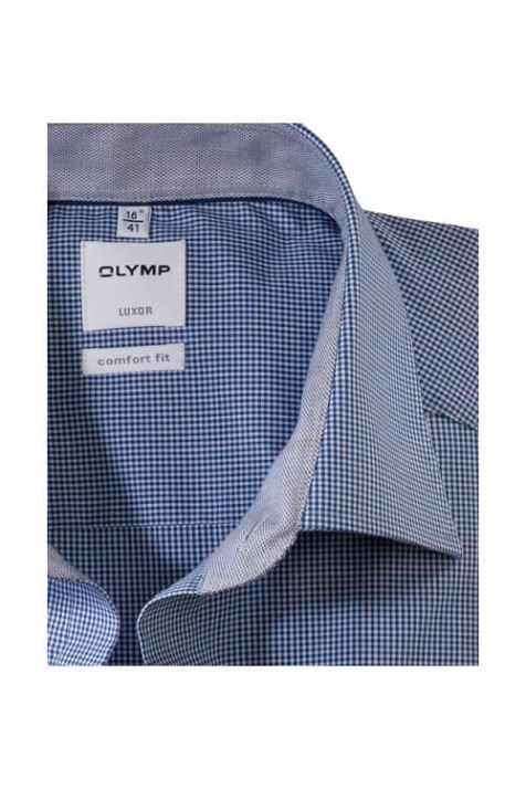 Chemise Homme Olymp Comfort Carreaux col Italien Manche courte