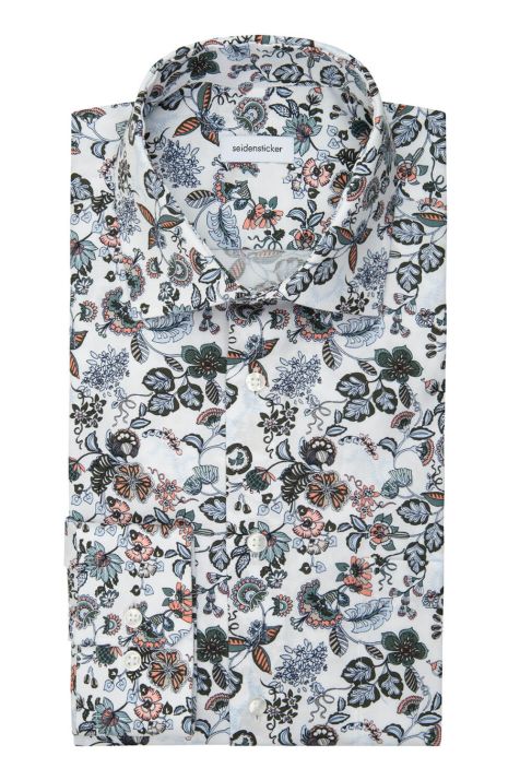 Camisa Hombre Seidensticker Regular No Plancha Estampada cuello Italiano Manga larga