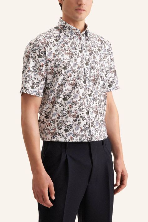 Men's Shirt Seidensticker Regular Not Iron Patterned collar Button down Short sleeve