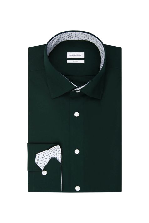 Men's Shirt Seidensticker Slim Not Iron Plain collar Italian Long sleeve