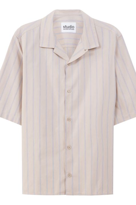 Men's Shirt Seidensticker Regular Not Iron Stripe collar Mandarin collar Short sleeve