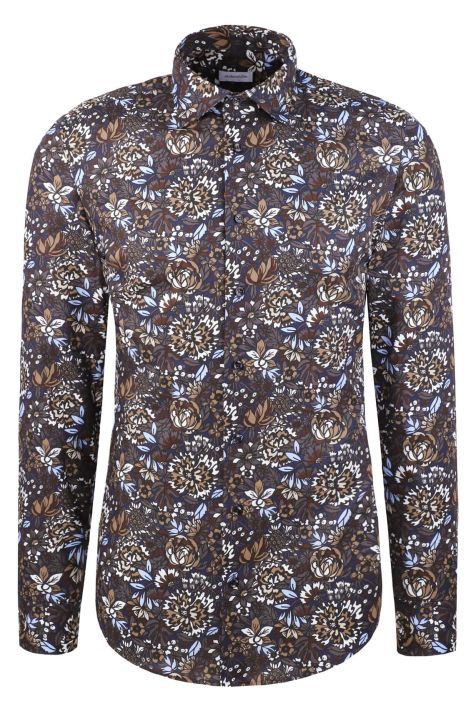 Men's Shirt Seidensticker Slim Not Iron Patterned collar Italian Long sleeve