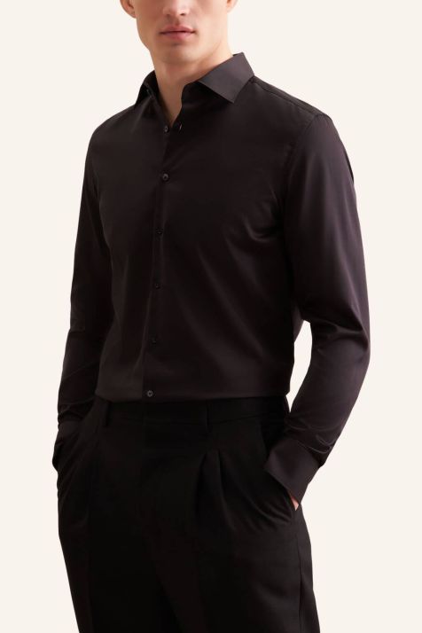 Men's Shirt Seidensticker Slim Not Iron Plain collar Italian Long sleeve