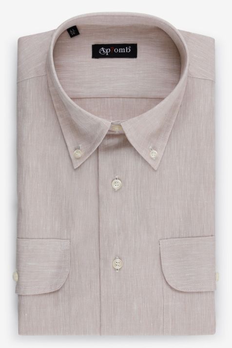 Men's Shirt Aplomb Classic Plain 100% linen collar Button down Long sleeve
