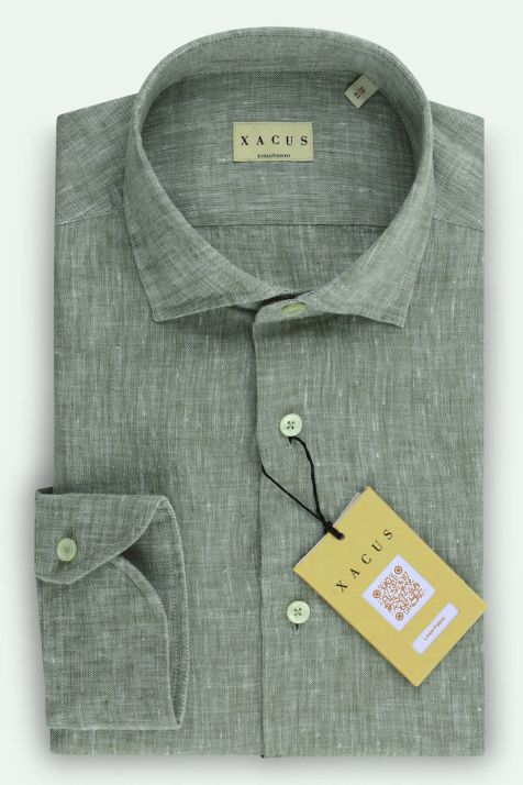 Chemise Homme Xacus Classic Uni 100% lin col Italien Manche longue
