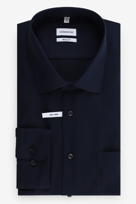 Camisa Hombre Seidensticker Classic No Plancha Lisa 100% algodón cuello Italiano Manga larga
