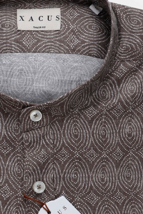 Hemd Herren Xacus Regular Muster 100% Leinen kragen Mandarinkragen Lange Ärmel