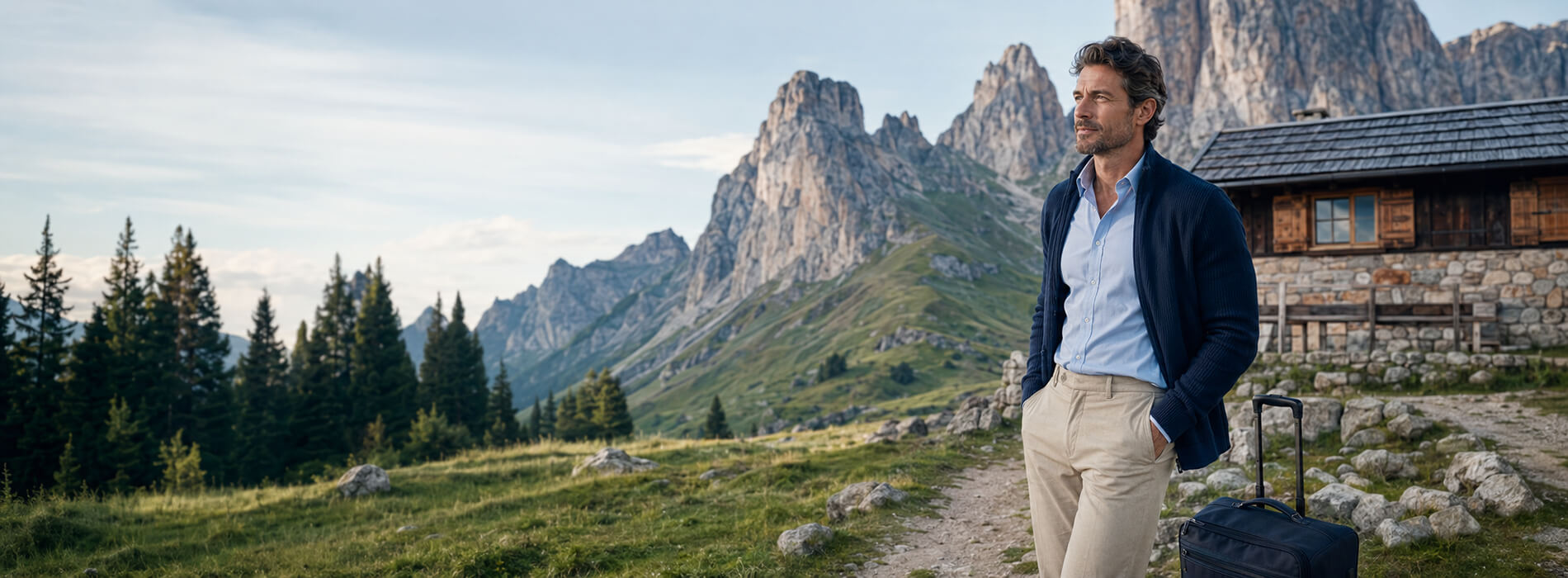 Men's layered clothing for a summer mountain trip
