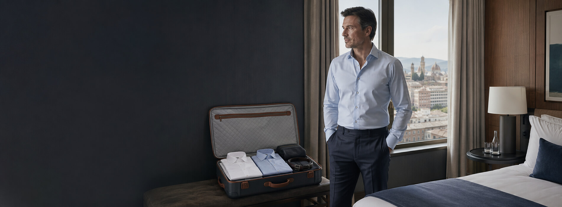 Men's shirts and trousers prepared for a business trip