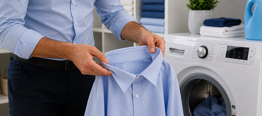 Men's shirt prepared correctly for washing