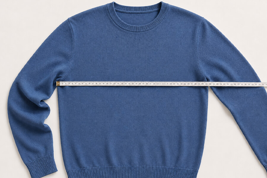 So messen Sie die Brustweite eines Herrenpullovers
